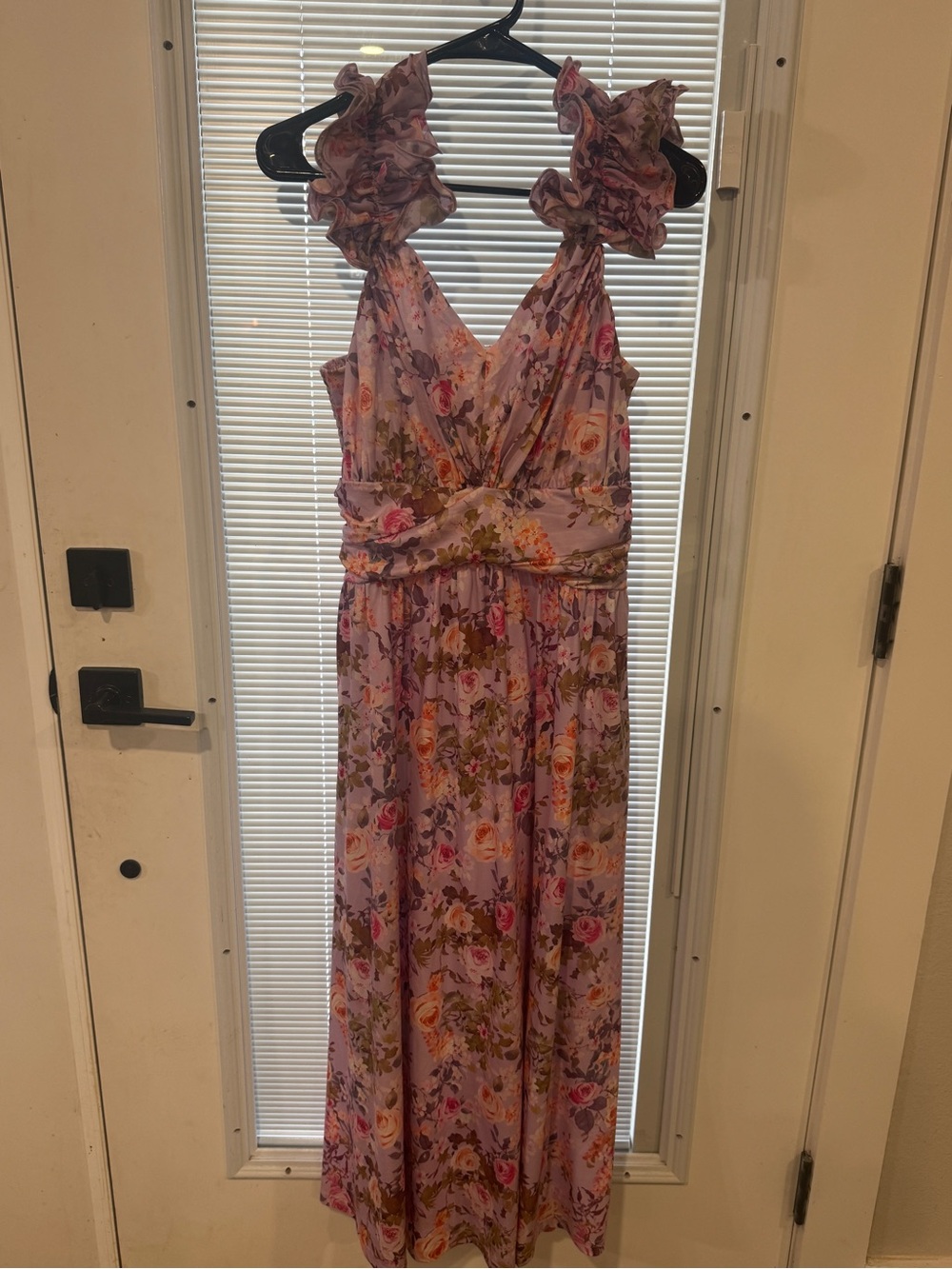 Floral Ruffle Strap Lavender Maxi Dress